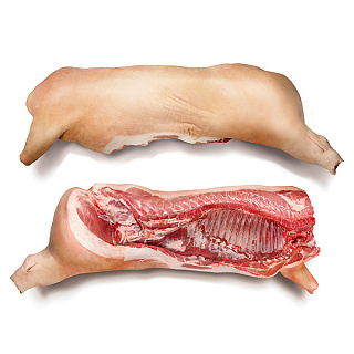 Свинина 3 кат в/шк с вырезкой без щековины п/туша с задней без передней ноги